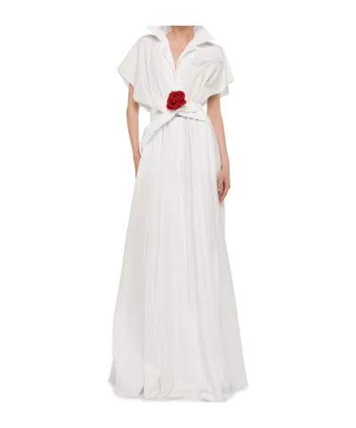 Norma Kamali Super Oversized Sleeveless Boyfriend Shirt Flared Gown In White