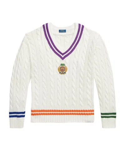 Polo Ralph Lauren Mens Cream Combo Crest-embroidered Cable-knit Cotton And Linen Jumper Xl In White