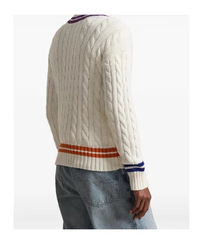 Polo Ralph Lauren Mens Cream Combo Crest-embroidered Cable-knit Cotton And Linen Jumper Xl In White