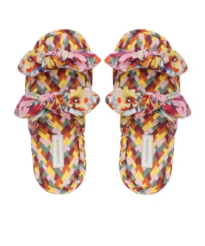 Zimmermann Carousel Printed Raffia Sliders In Multi