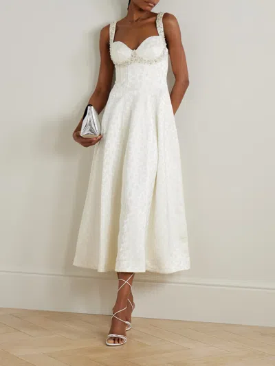 Simkhai Charlotte Embellished Pleated Satin-jacquard Midi Dress In White