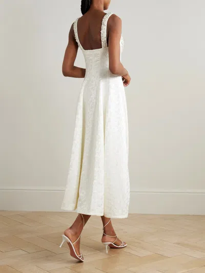 Simkhai Charlotte Embellished Pleated Satin-jacquard Midi Dress In White