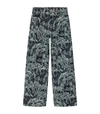 Allsaints Womens Printed Indigo Blake Horse-print Wide-leg Mid-rise Jeans In Blue