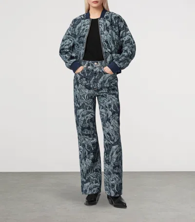 Allsaints Womens Printed Indigo Blake Horse-print Wide-leg Mid-rise Jeans In Blue