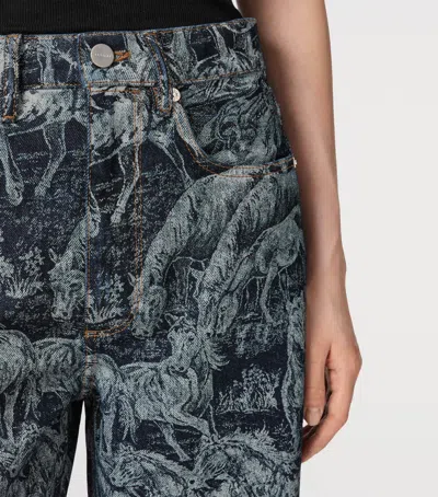 Allsaints Womens Printed Indigo Blake Horse-print Wide-leg Mid-rise Jeans In Blue