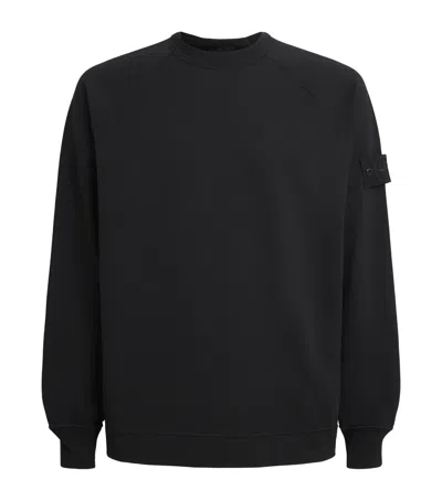 Stone Island Crewneck Sweatshirt With Ribbed Detailing And Logo Patch In Black