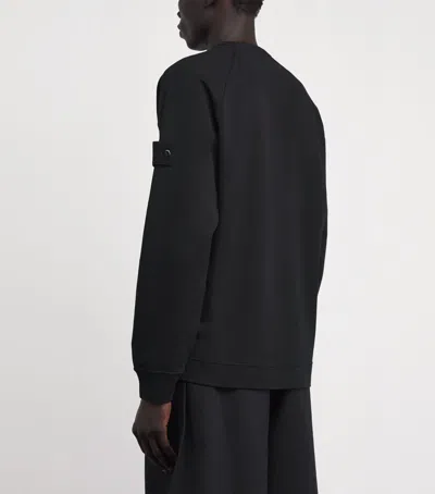 Stone Island Crewneck Sweatshirt With Ribbed Detailing And Logo Patch In Black