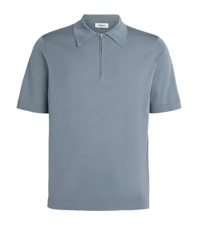 Sandro Knitted Polo Shirt With Zip Collar In Blue