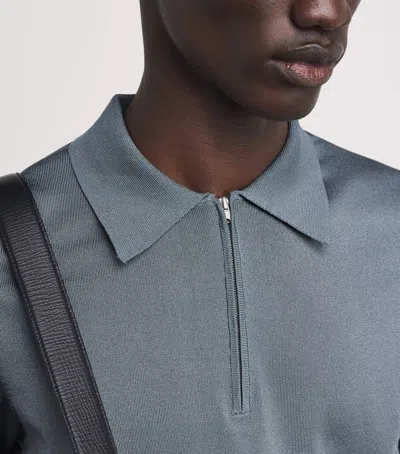 Sandro Knitted Polo Shirt With Zip Collar In Blue