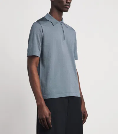 Sandro Knitted Polo Shirt With Zip Collar In Blue