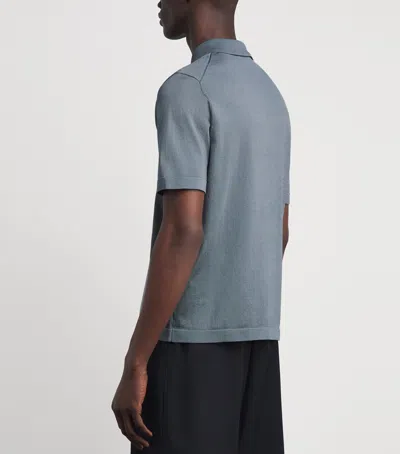 Sandro Knitted Polo Shirt With Zip Collar In Blue