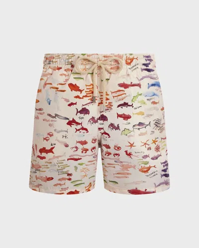 Vilebrequin X Fabrice Hyber Pescador 5.9 Watercolor Fish Swim Shorts In Multi
