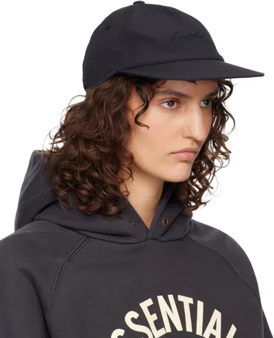 Essentials Black Signature 5 Panel Cap In Black