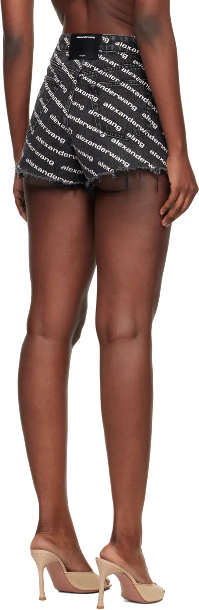Alexander Wang Omens Grey Aged White Logo-print Bite Denim Shorts In Black