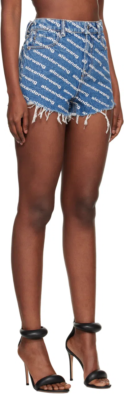 Alexander Wang Bite Logo High Waist Cutoff Denim Shorts In Blue