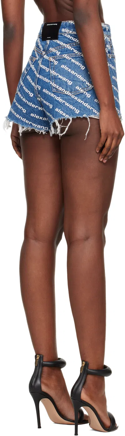 Alexander Wang Bite Logo High Waist Cutoff Denim Shorts In Blue