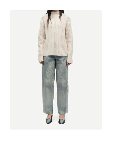 Samsoe & Samsoe Satilly Turtleneck Openwork-design Sweater In Neutral