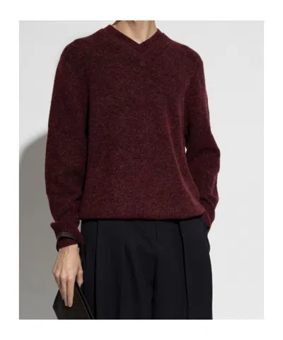 Samsoe & Samsoe Safloyd V-neck Knitted Sweater In Burgundy