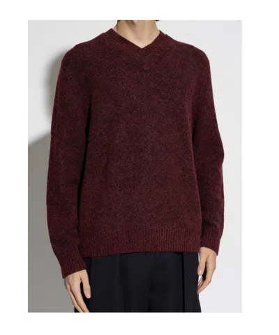 Samsoe & Samsoe Safloyd V-neck Knitted Sweater In Burgundy