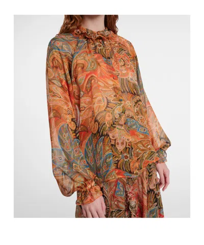 Etro Printed Ruffled Silk Blouse In Multi