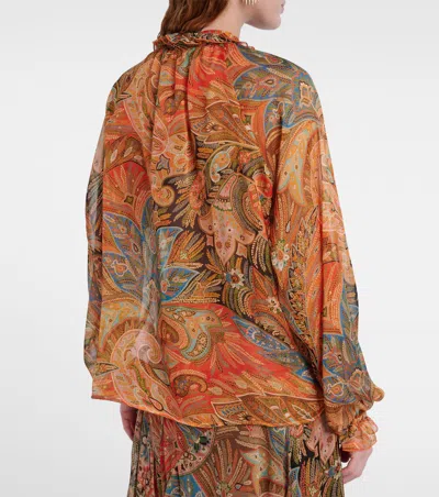 Etro Printed Ruffled Silk Blouse In Multi