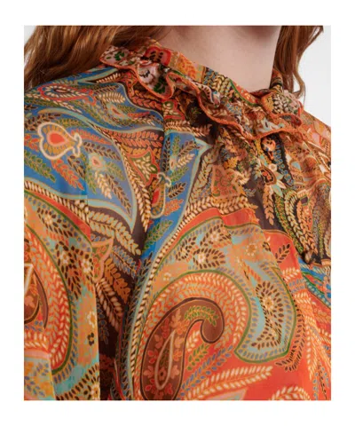Etro Printed Ruffled Silk Blouse In Multi