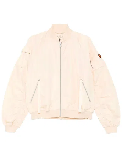 Save The Duck Logo-patch Bomber Jacket In Nude