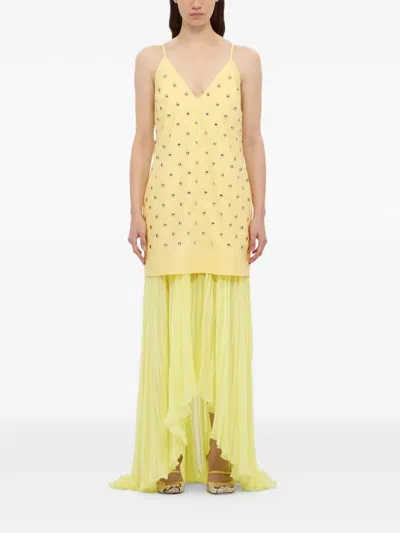 褶饰铆钉超长连衣裙