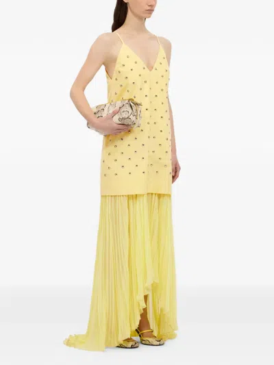 褶饰铆钉超长连衣裙