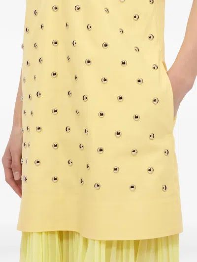 褶饰铆钉超长连衣裙