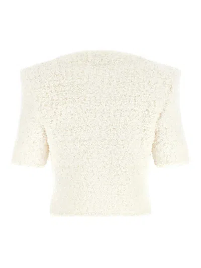 Balmain Cardigan Tweed Plumetis Sweaters And Cardigans White In White