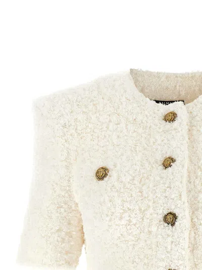 Balmain Cardigan Tweed Plumetis Sweaters And Cardigans White In White