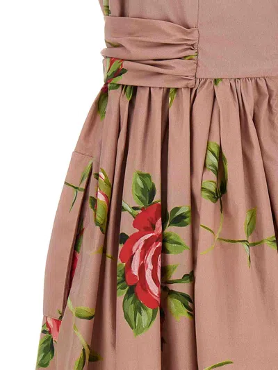 Dolce & Gabbana Abito Midi In Cotone Rosa Con Stampa Fiori Dolce E Gabbana In Brown
