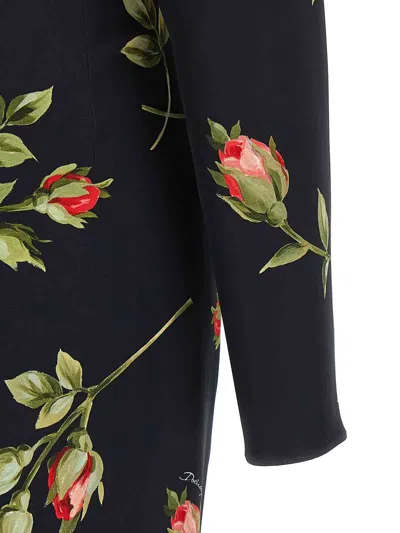 Dolce & Gabbana Rose-print Satin Long-sleeve Midi Dress In Black