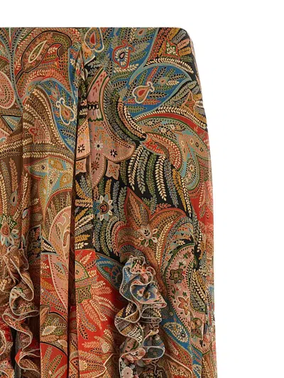 Etro Paisley Print Ruffle Silk Chiffon Maxi Skirt In Multi