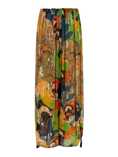 Etro Silk Pants In Multi