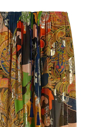 Etro Silk Pants In Multi