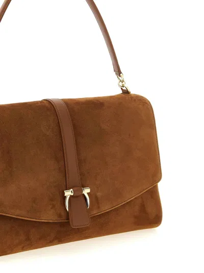 Ferragamo Suede With Gancini Hardware Shoulder Bag In Brown