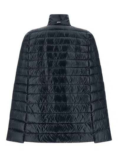 Herno Down Cape Jacket High Collar Design In Blue