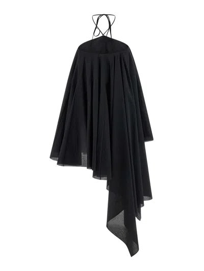Jacquemus Courte Asymmetric Cotton-blend Crepon Halterneck Dress In Black