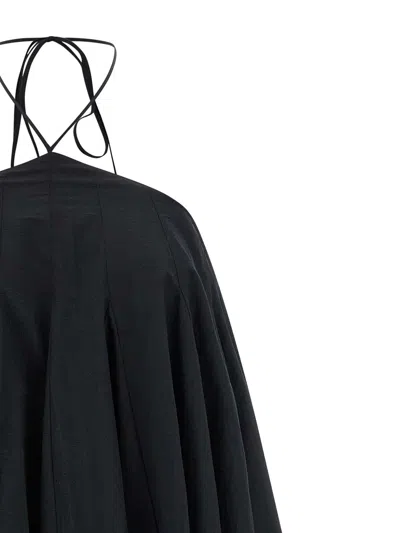 Jacquemus Courte Asymmetric Cotton-blend Crepon Halterneck Dress In Black