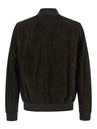 Moorer Brown Solid Mandarin Collar Jacket In Brown