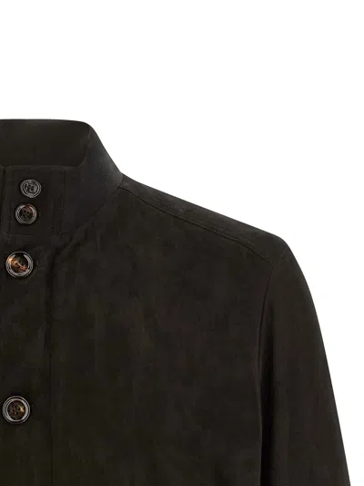 Moorer Brown Solid Mandarin Collar Jacket In Brown