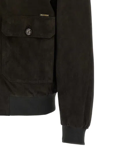 Moorer Brown Solid Mandarin Collar Jacket In Brown