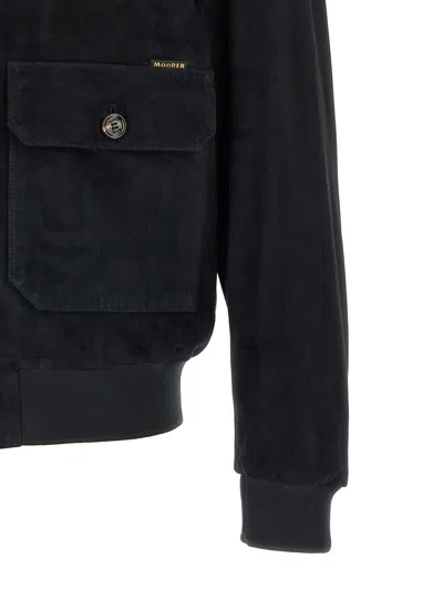 Moorer Blue Solid Mandarin Collar Jacket In Blue