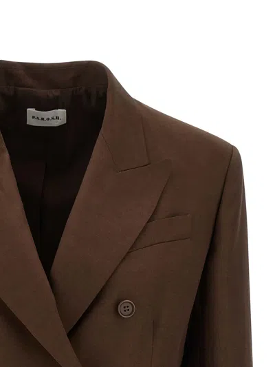 P.a.r.o.s.h Double Breasted Blazer Structured Shoulders In Brown