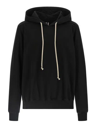 Rick Owens Hooded Sweatshirt Print Oversized Ribbed Cuffs In Black