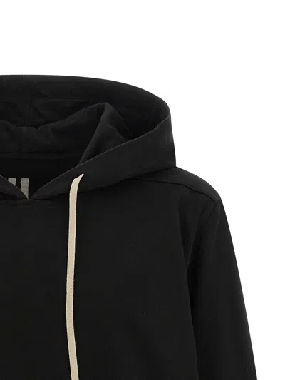 Rick Owens Hooded Sweatshirt Print Oversized Ribbed Cuffs In Black