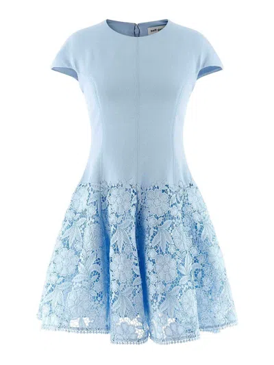 Self-portrait Womens Self Portrait Cap-sleeve Crepe And Lace Mini Dress In Blue