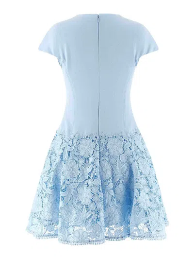 Self-portrait Womens Self Portrait Cap-sleeve Crepe And Lace Mini Dress In Blue